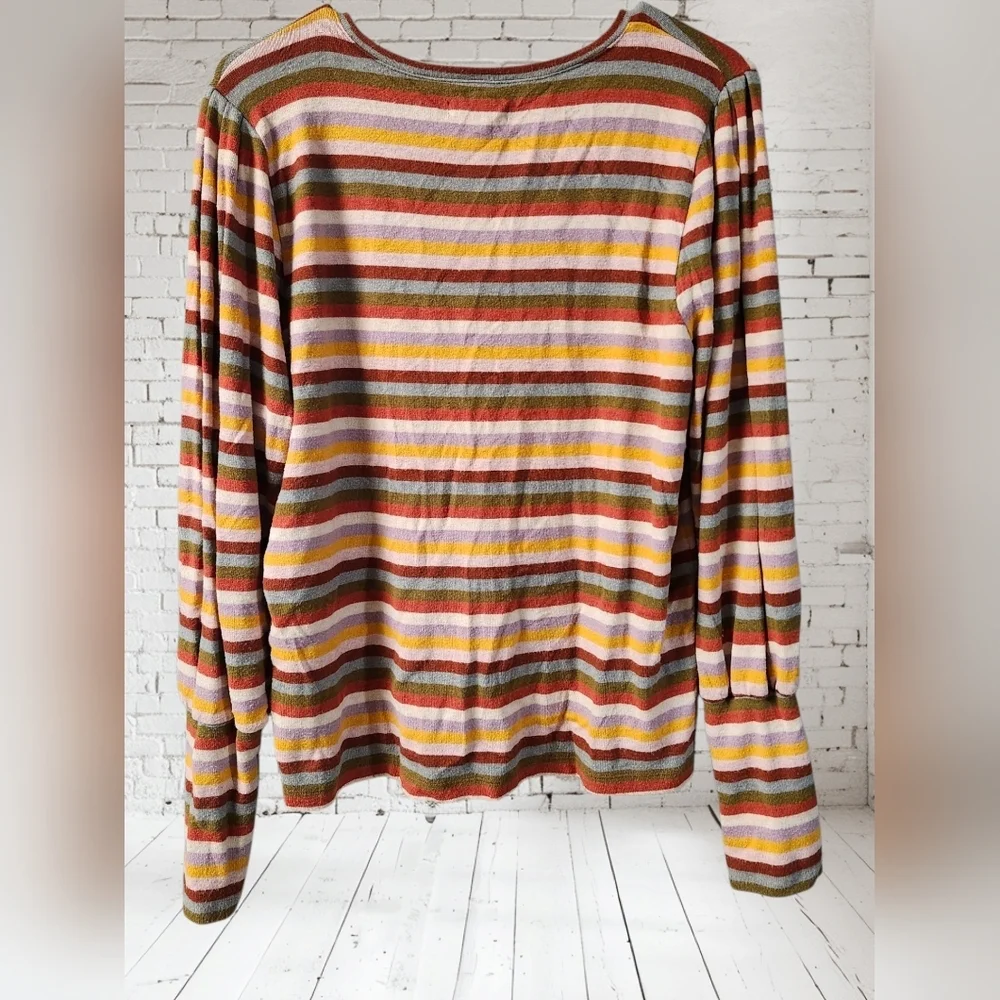 Madewell Striped Puff Sleeve Scoop Neck Knit Top Sz XL